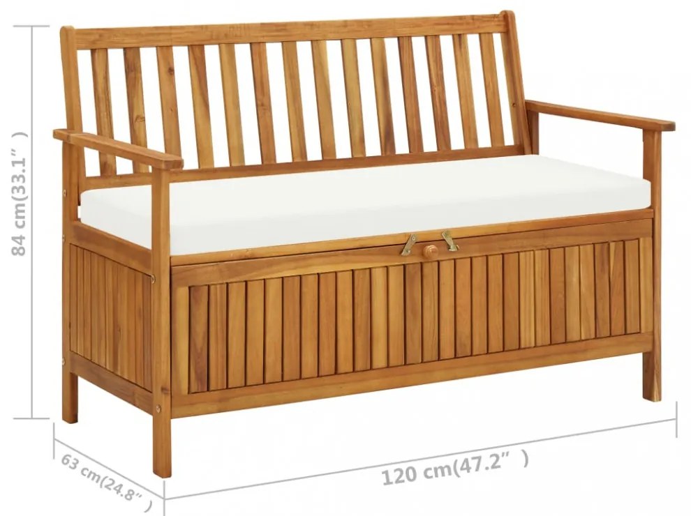 tömör akácfa kerti XL tárolópad 120 x 63 x 84 cm