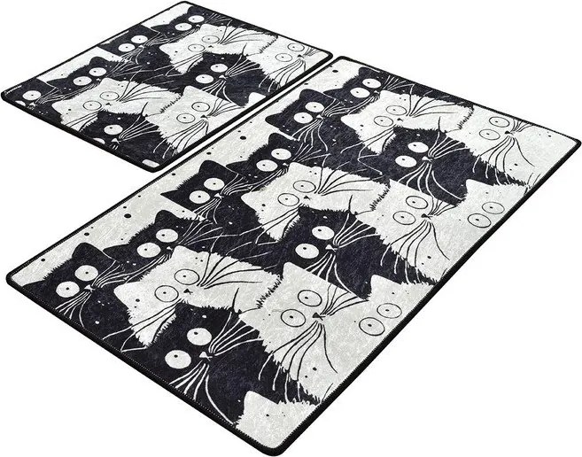 Fekete-szürke fürdőszobai kilépő szett 2 db-os 60x100 cm White Cats – Foutastic