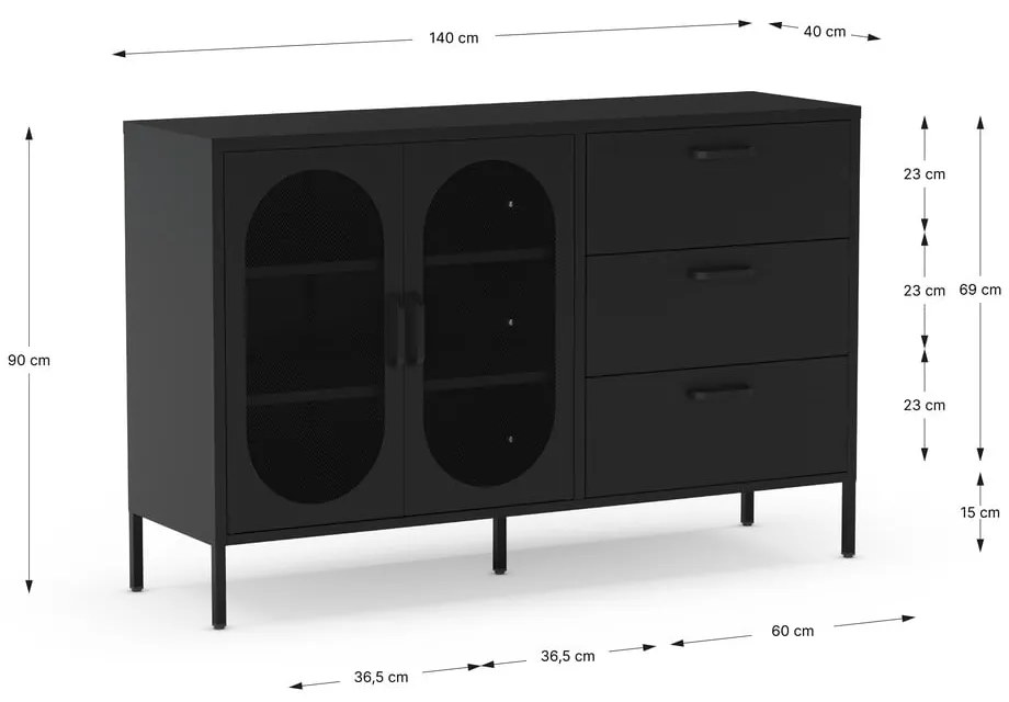 Fekete komód 140x90 cm Diora – Marckeric