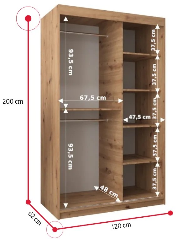 VETORA 1 120 tolóajtós szekrény, 120x200x62, dub artisan/fekete