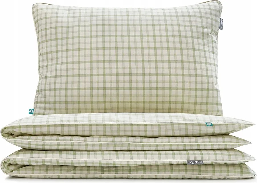 Zöld kockás ágyneműhuzat 140x200 cm 1x 80x70 cm Mumla