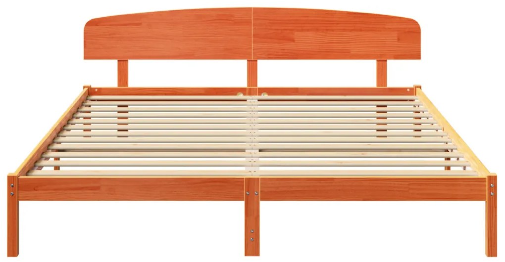 Ágykeret Fejházzal Gyantázott Barna 200x200 cm Tömör Fenyő