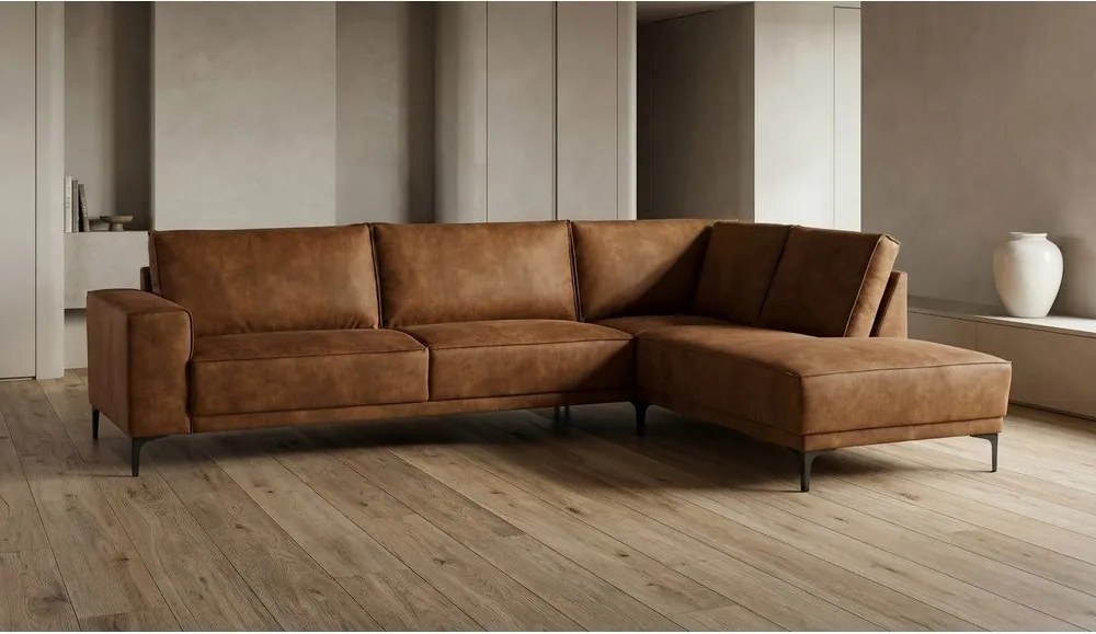 Konyakbarna bőrutánzat sarokkanapé (jobb oldali) Copenhagen – Scandic