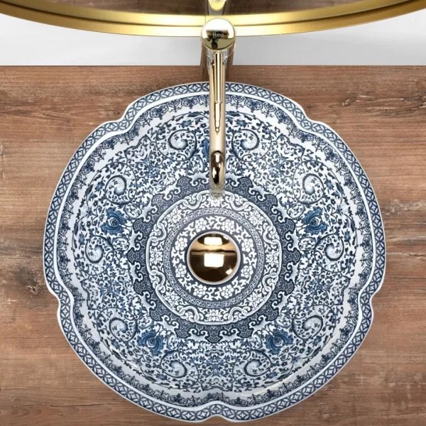 REA-U5666 - VIVIEN ráültethető mosdó Ø 42,5 cm, kerámia/ornamentális minta