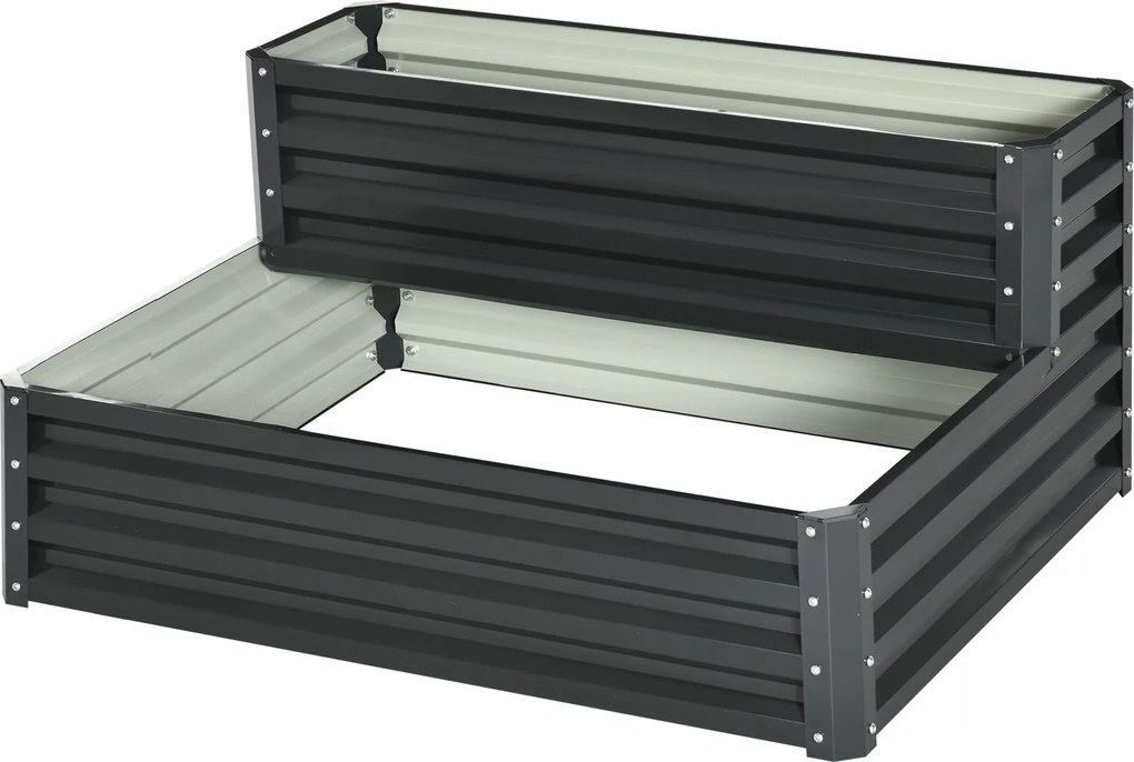 Outsunny 2-Tiers Városi Kertészeti Ültetődoboz Kültéri Acél Növényládával Lépcsőformában Gyógy- és Fűszernövények, Virágok Terasz Kerthez 120x101x58 c