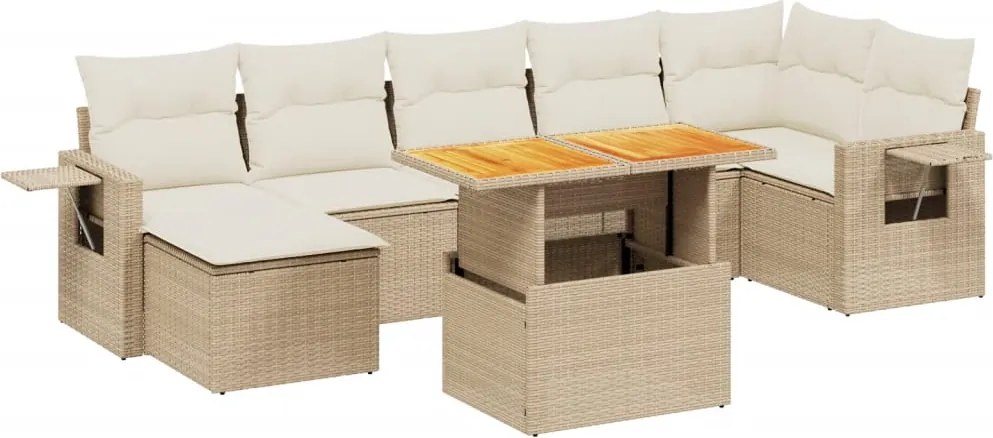 vidaXL 8 részes bézs polyrattan kerti ülőgarnitúra párnával