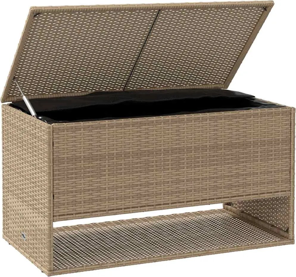 Bézs Polyrattan Kültéri Párna Doboz 100X55X55,5 Cm