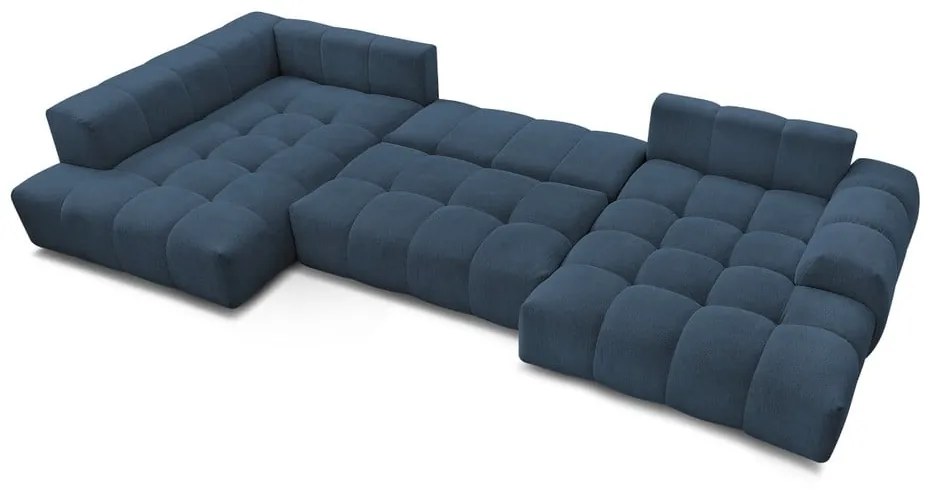 Sötétkék zsenília kinyitható-tárolóhelyes sarokkanapé (bal oldali-U alakú) Everest – Bobochic Paris