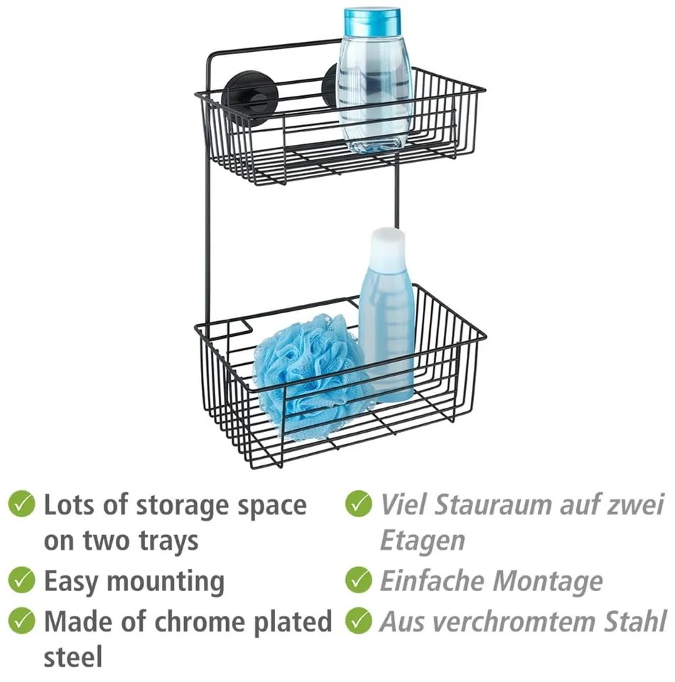 Vacuum-Loc® Pavia fekete fali kétszintes fürdőszobai polc - Wenko