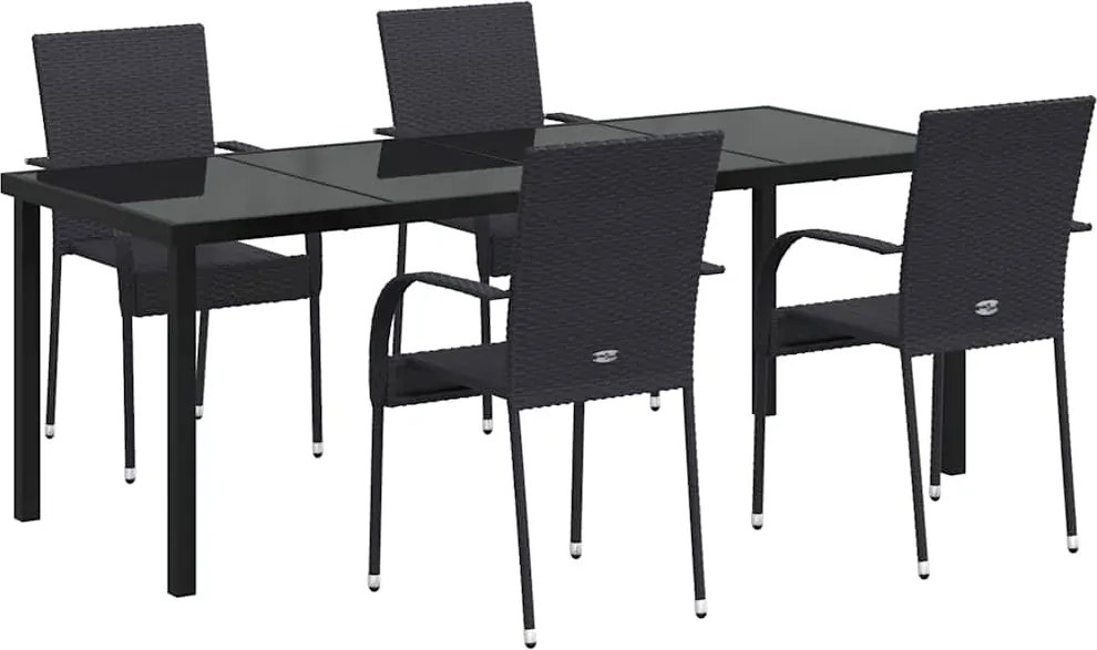 vidaXL Kert étkező szett 5 pcs Fekete Porszórt acél