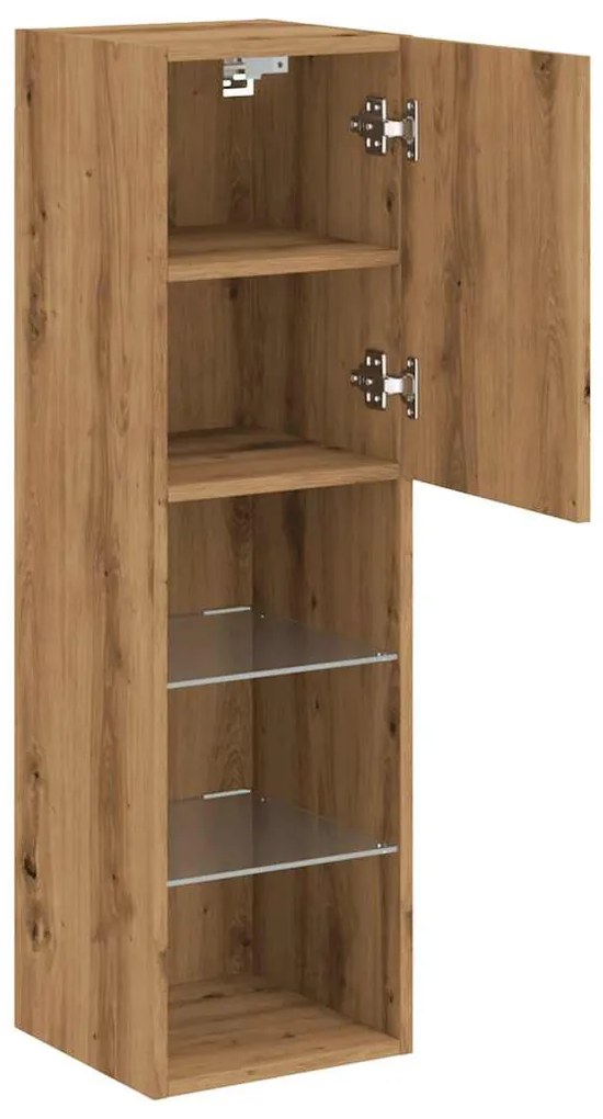 2 db kézműves tölgy TV-szekrény LED-lámpákkal 30,5x30x102 cm