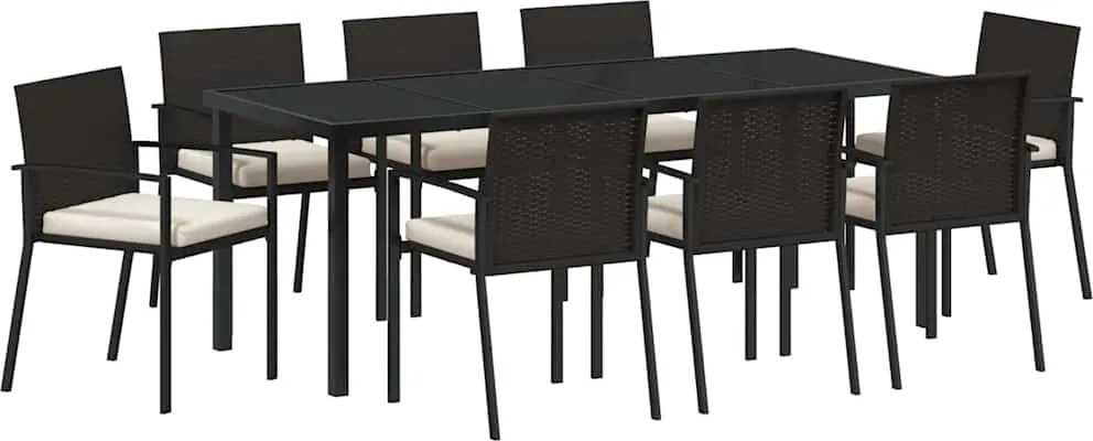 vidaXL Kert étkező szett 9 pcs Fekete Porszórt acél