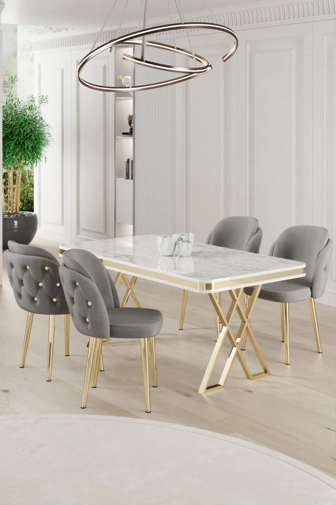 Rigel étkezőgarnitúra, fehér-arany, 130 cm – TR240CHR2227