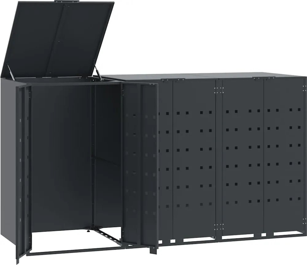 vidaXL antracit acél kerekes tároló 3 szemeteskukához 207x79x117 cm