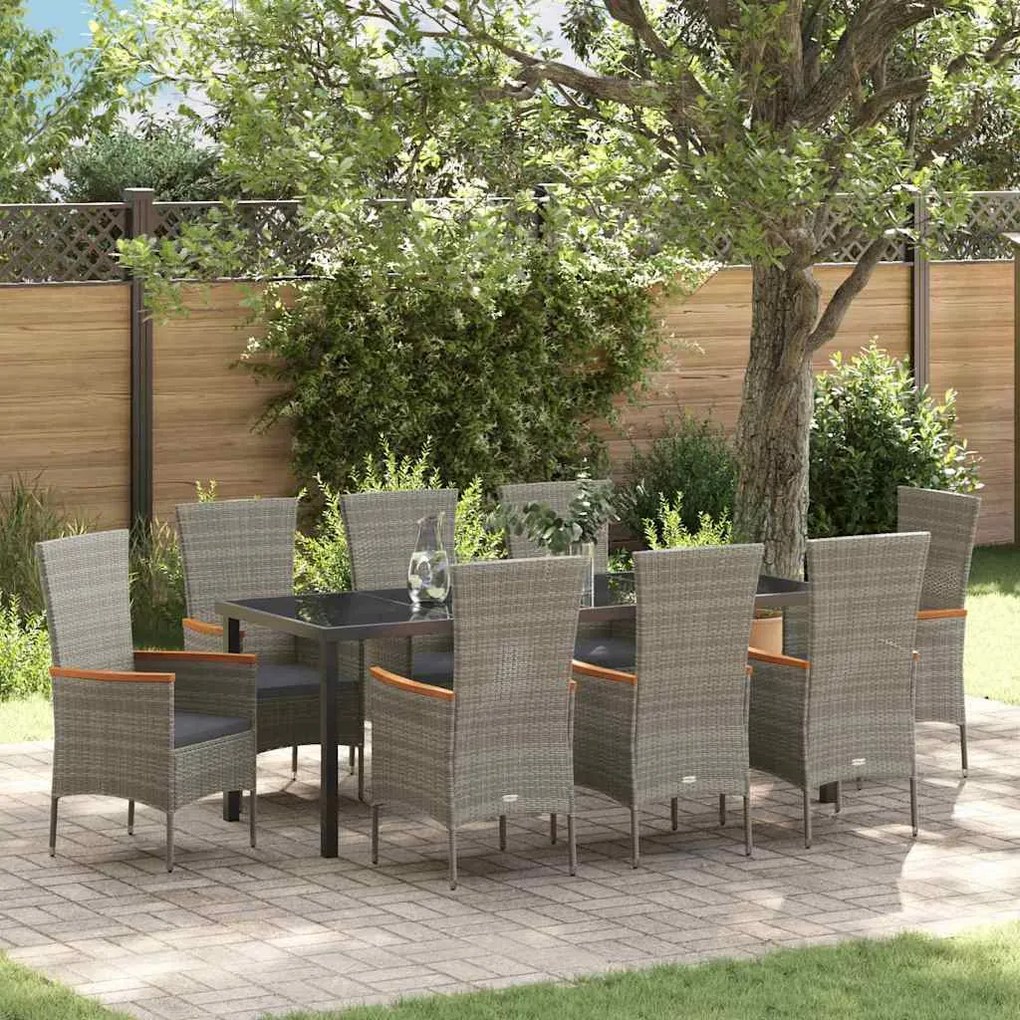 vidaXL Kert étkező szett párnával 9 pcs Szürke Porszórt acél