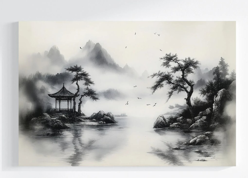 Vászonkép Canvas Grafika Tinta Ázsia Kína Tájkép Pagoda 60x40