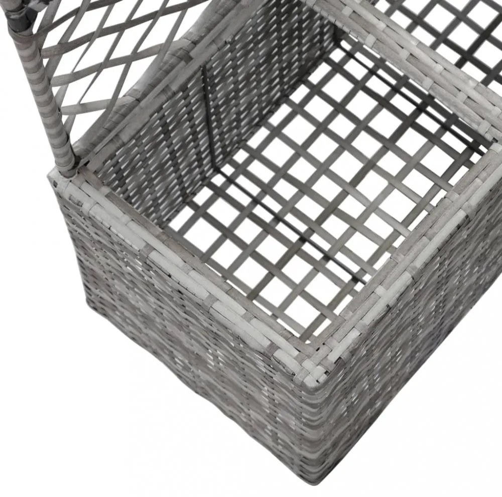 szürke rácsos polyrattan magaságyás 2 kaspóval 58 x 30 x 107 cm