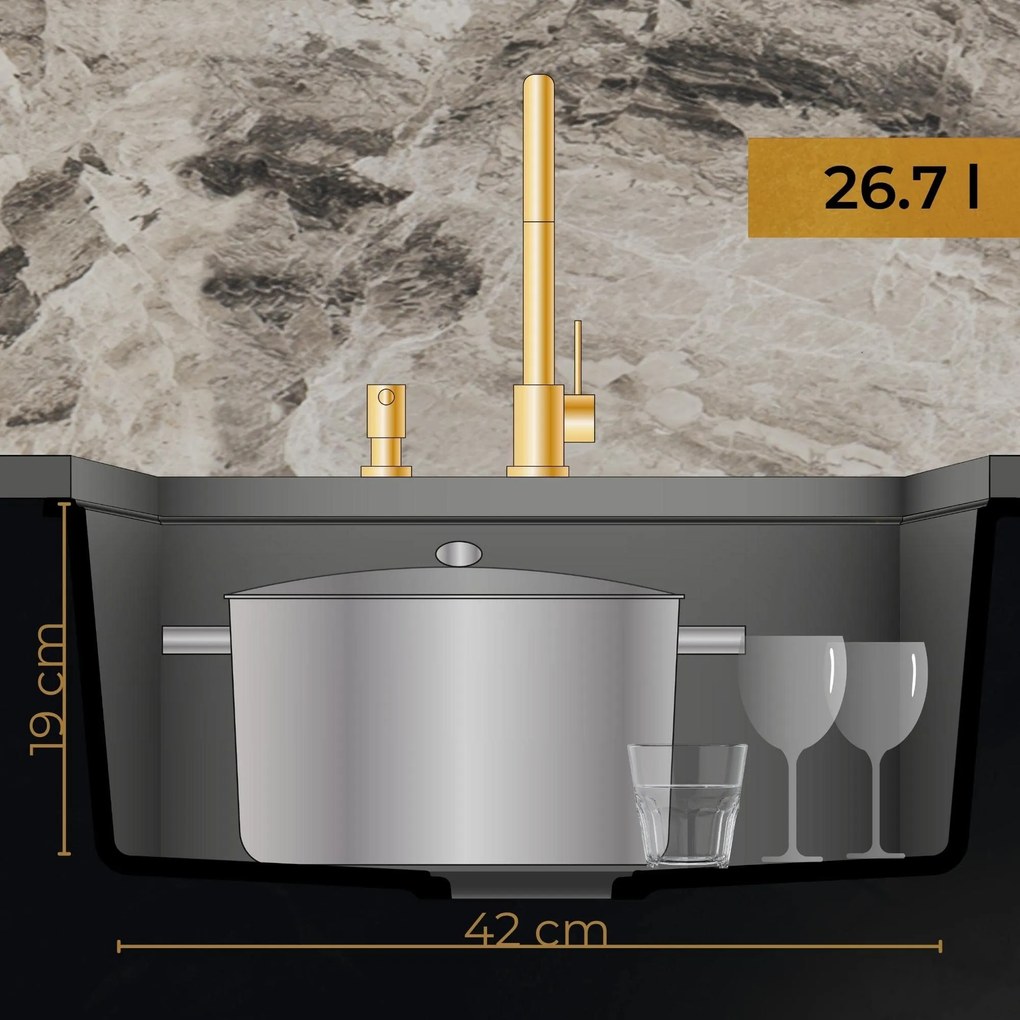 Mosogató Quality Crypton 55, gránit konyhai mosogató 460x375x205 mm + króm szifon, fehér, SKQ-CRY.W.1KBO.55.X