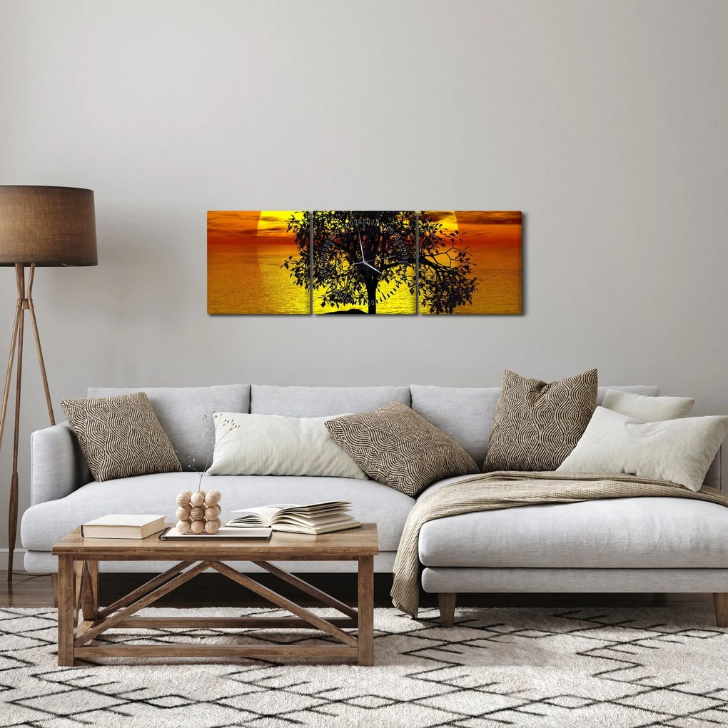 Egy fa sziluettjének képe (órával) (90x30 cm)