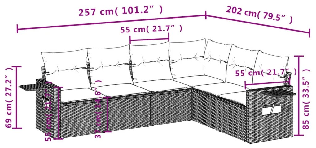 6 részes barna polyrattan kerti ülőgarnitúra párnával