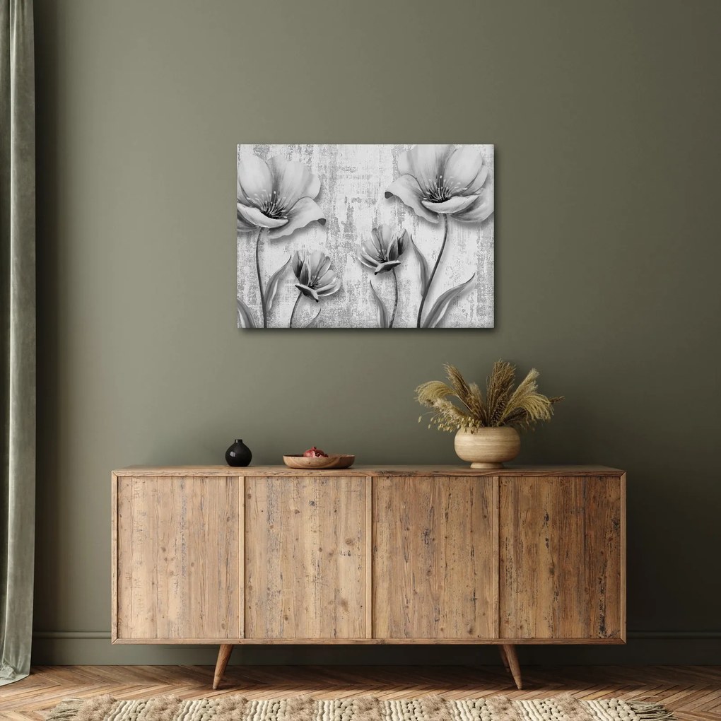 Kép - Fekete-fehér virágok a háttérben (70x50 cm)