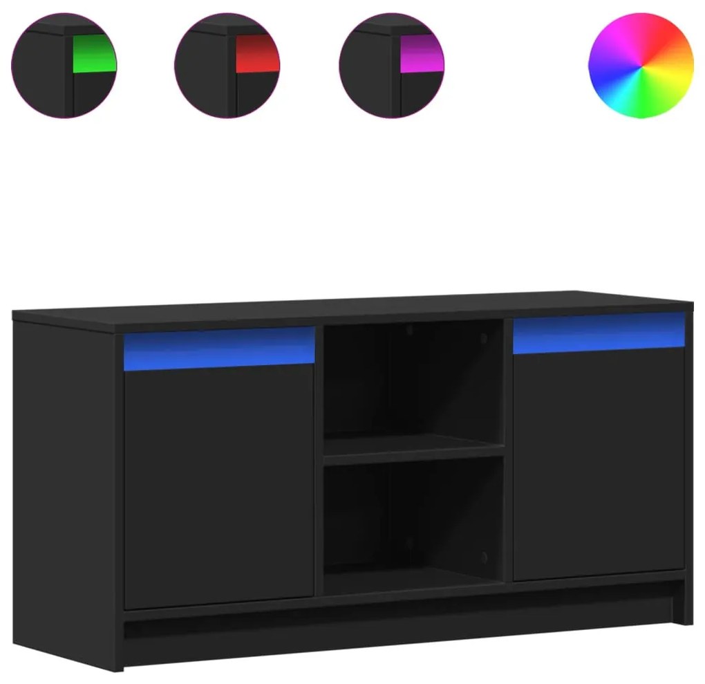 fekete szerelt fa TV-szekrény LED-ekkel 100 x 34 x 50 cm