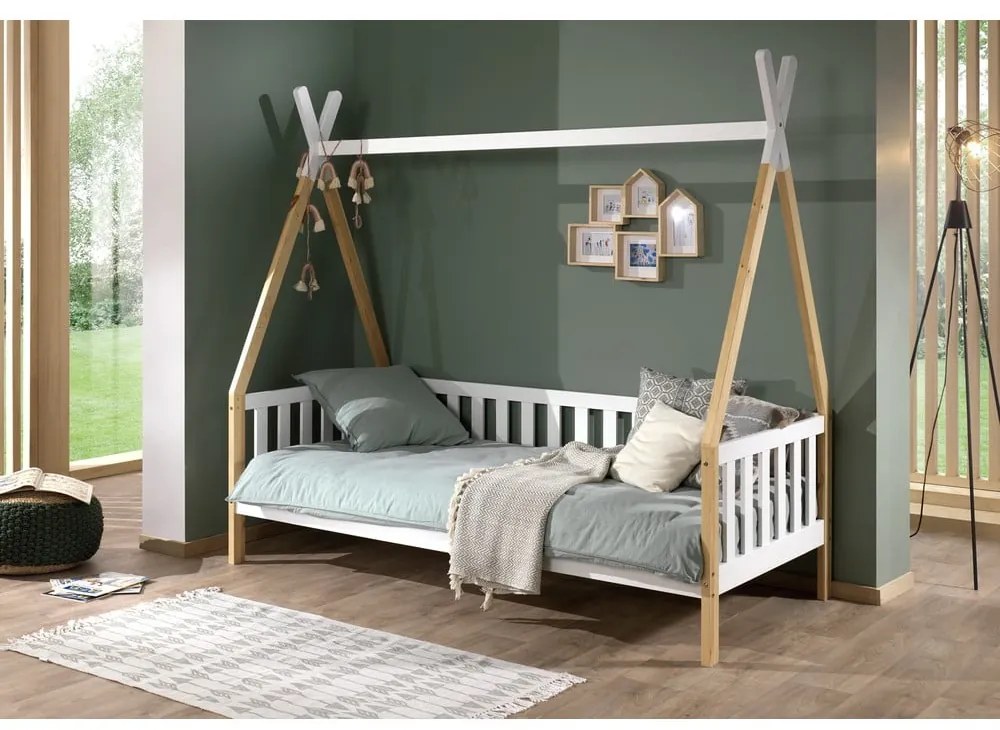 Tipi fehér gyerekágy oldalfallal, 90 x 200 cm - Vipack