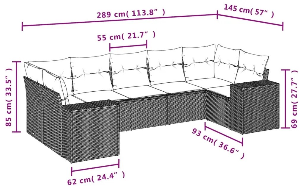 7 részes fekete polyrattan kerti ülőgarnitúra párnával