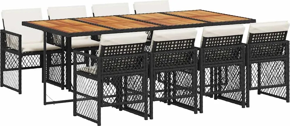 vidaXL 9 részes fekete polyrattan kerti étkezőgarnitúra párnákkal
