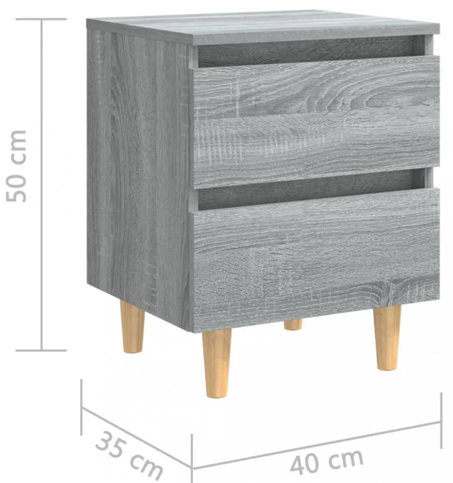 szürke sonoma színű éjjeliszekrény tömör falábakkal 40x35x50 cm