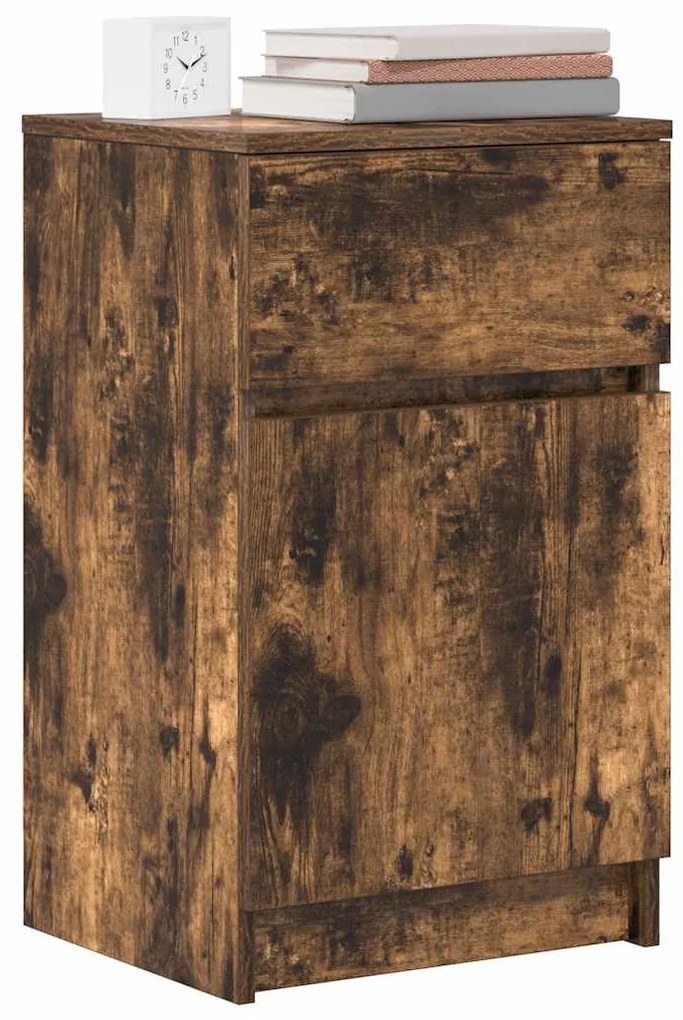 2 db füstös tölgy színű szerelt fa éjjeliszekrény 39x35x65 cm