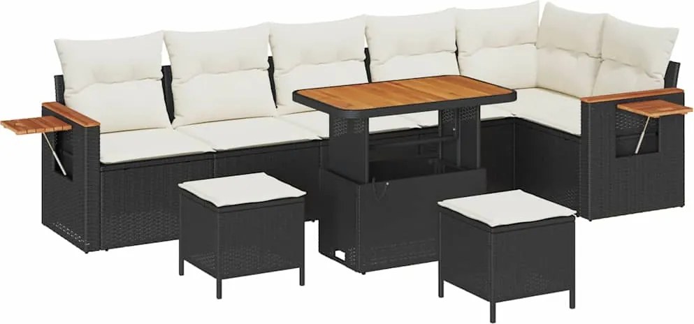 vidaXL Kerti Kanapé Szett párnával 9 pcs Fekete és Krém