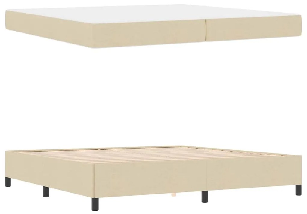 Boxrugós ágy Krém és fekete 200 x 200 cm Textil és mérnöki fa