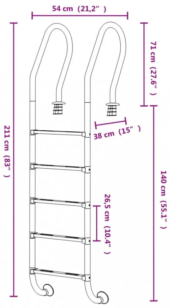 vidaXL 304-es rozsdamentes acél medencelétra 54 x 38 x 211 cm