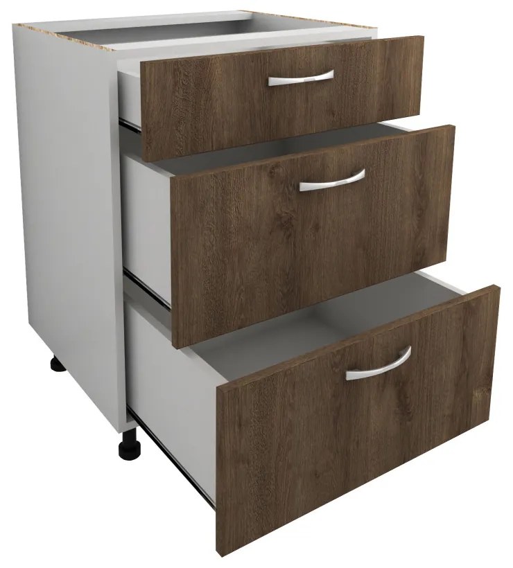 Benita 3 fiókos Alsó konyhaszekrény Bronz Tölgy-Fehér 60x50x80 cm N