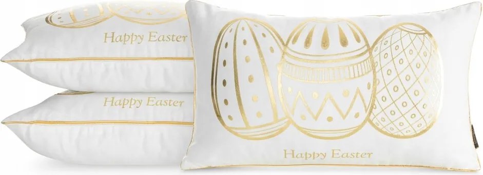 Dekorációs párnahuzat Tavasz 30x50 fehér arany Happy Easter húsvéti tojás
