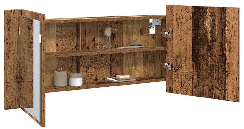 LED Tükörszekrény polcokkal Régi fa 100 x 12 x 45 cm Faanyag