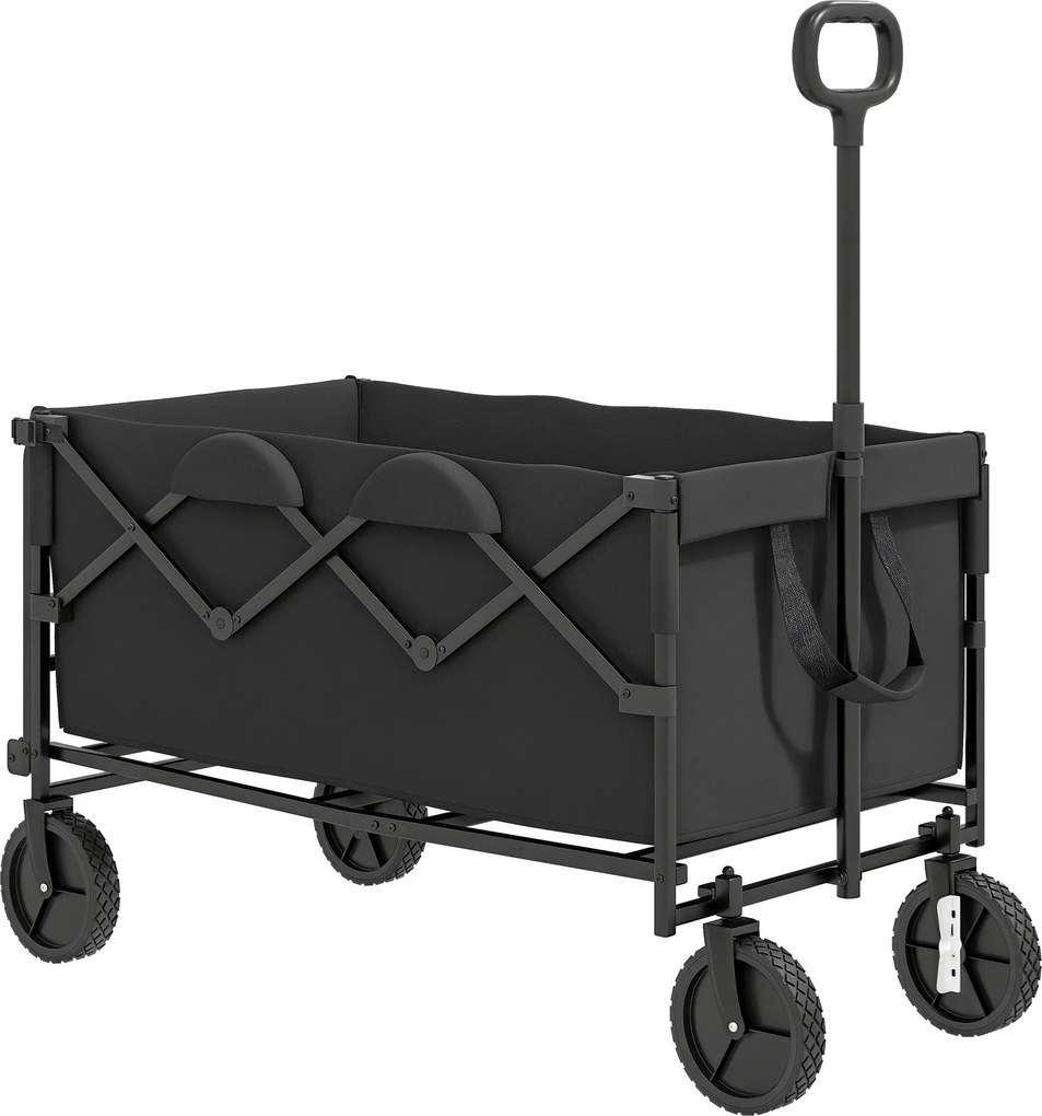 Outsunny Kerti Kocsi 100 kg Terhelhetőségű, Összecsukható Továbbfejlesztett Szállítókocsi, Levehető Ponyvával, Kerekekkel, Kézikocsi 160 Literes Eszkö