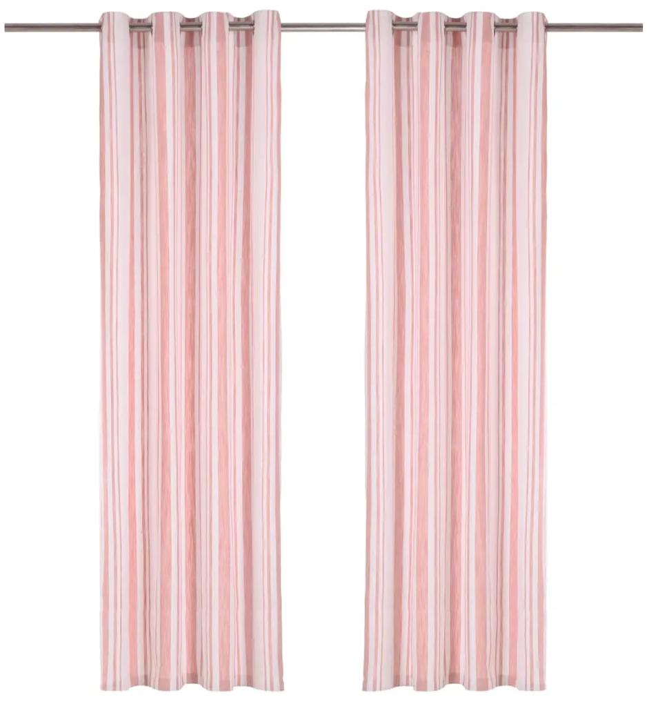 vidaXL 2 db rózsaszín csíkos pamutfüggöny fémgyűrűkkel 140 x 175 cm