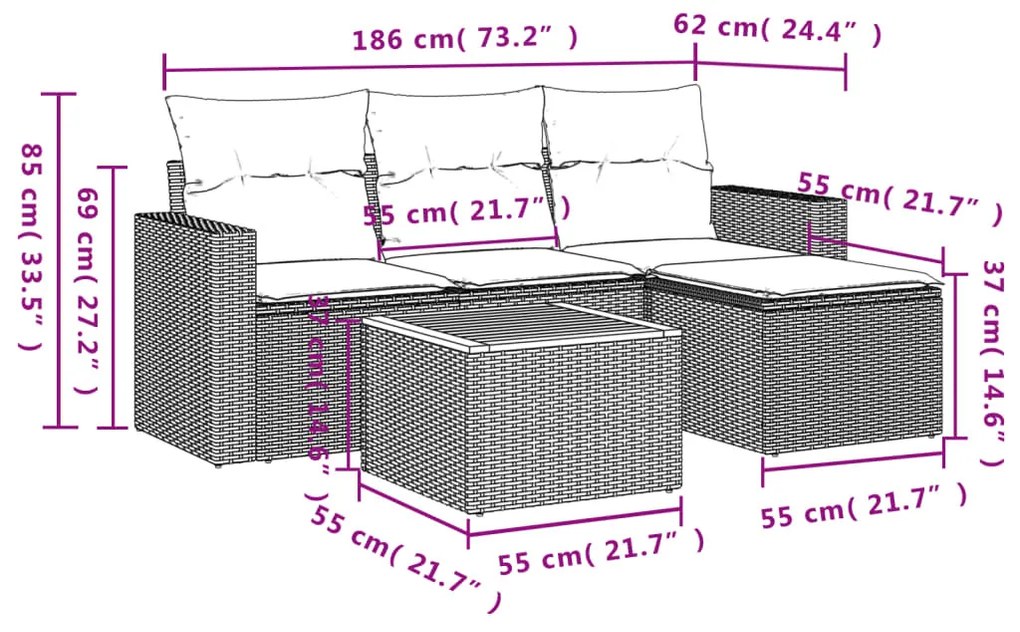 5 részes bézs polyrattan kerti ülőgarnitúra párnákkal