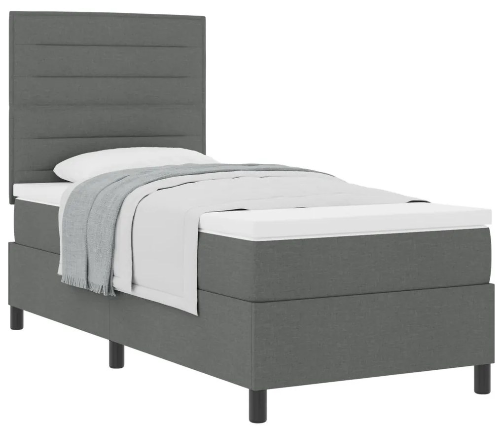 Box Spring Ágy Matraccal Sötétszürke 90x200 cm Szövet