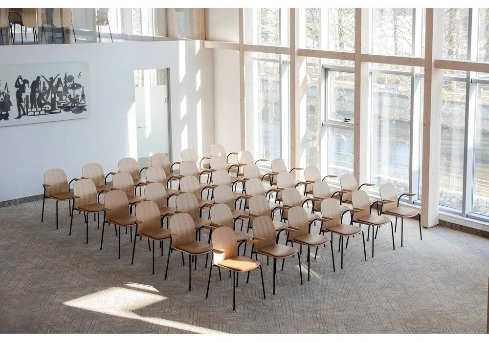 Barna-konyakbarna karfás-rakásolható étkezőszék szett 2 db-os diófa dekorral Book – Gazzda