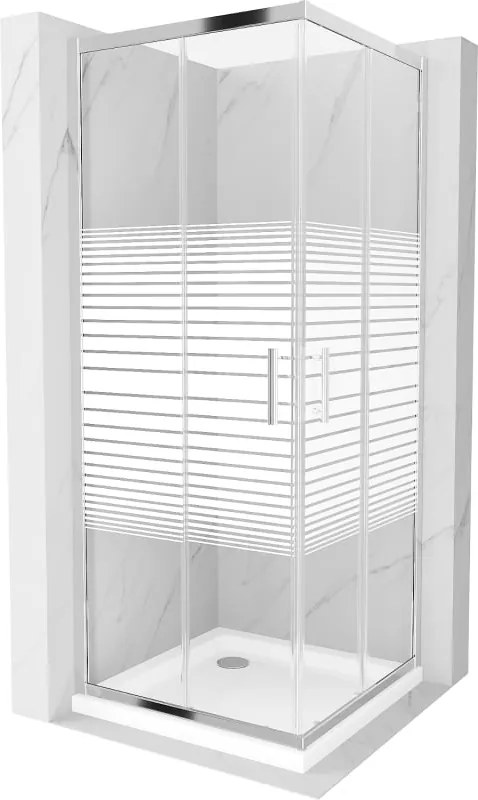 Mexen Rio 90 x 90 cm-es szögletes zuhanykabin, fehér csíkok, króm + Flat zuhanytálca, fehér - 860-090-090-01-20-4010