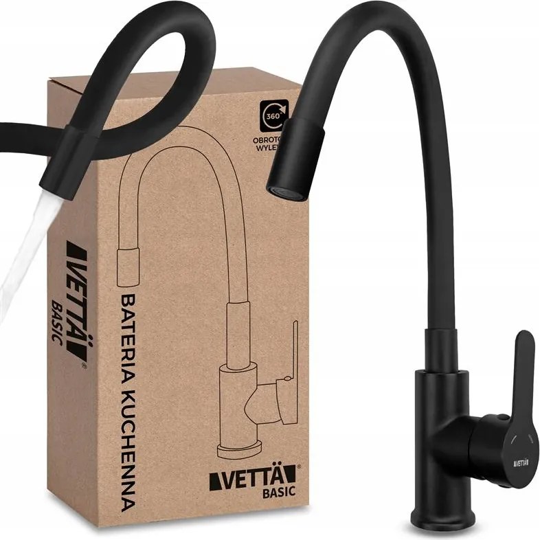 Konyhai csaptelep flexibilis hajlékony kifolyócső magas csaptelep mosdóhoz fekete