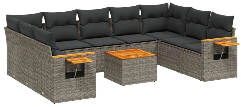 vidaXL 10 részes szürke polyrattan kerti ülőgarnitúra párnákkal