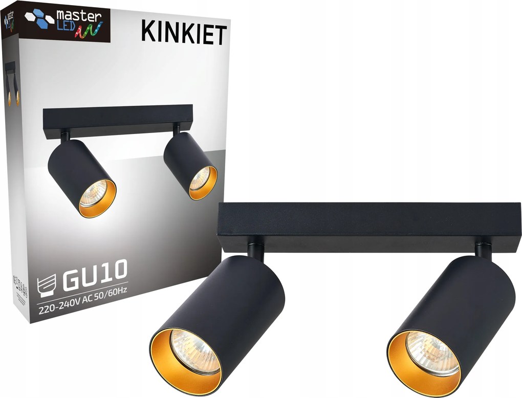 Mennyezeti lámpa Led fali lámpa halogén spot 2x GU10 fekete-arany