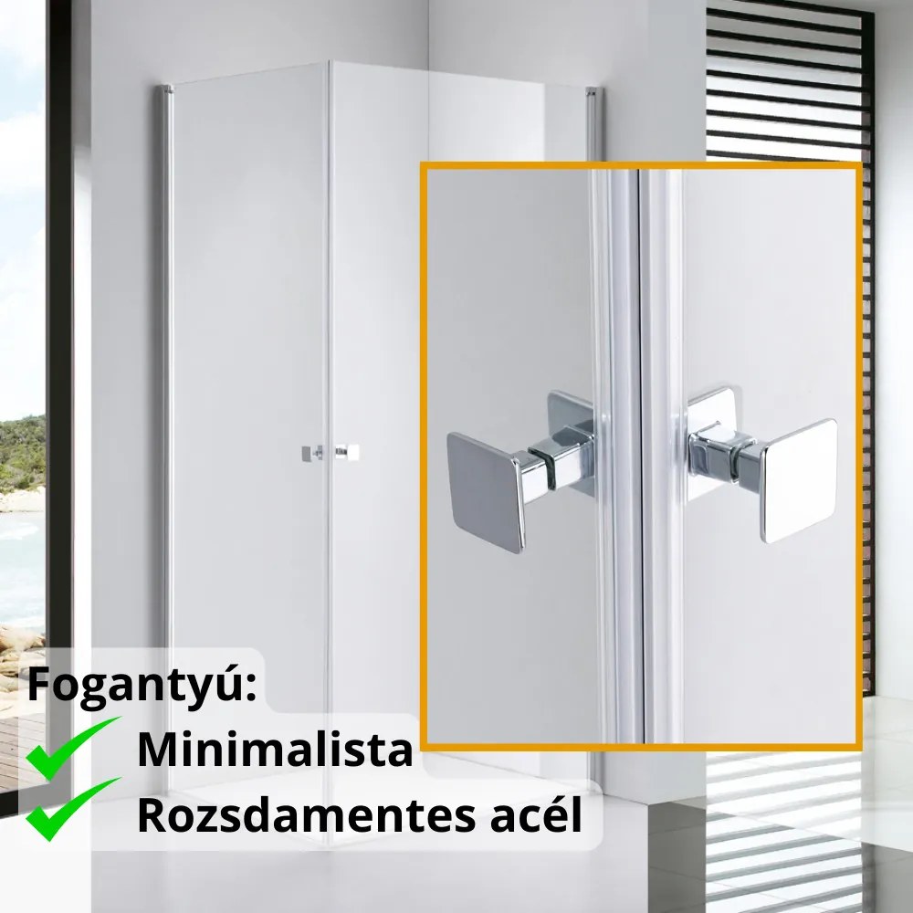 Stuxi Bari Duo 80x70 aszimmetrikus 2 nyíló ajtós zuhanykabin 6 mm vízlepergető biztonsági üveggel, króm