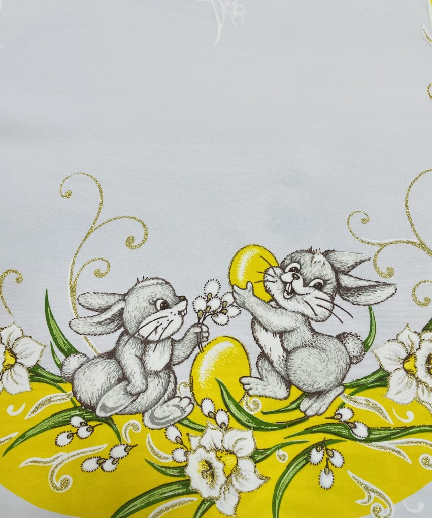 Húsvéti terítő Nyuszik sárga 90x90cm TiaHome