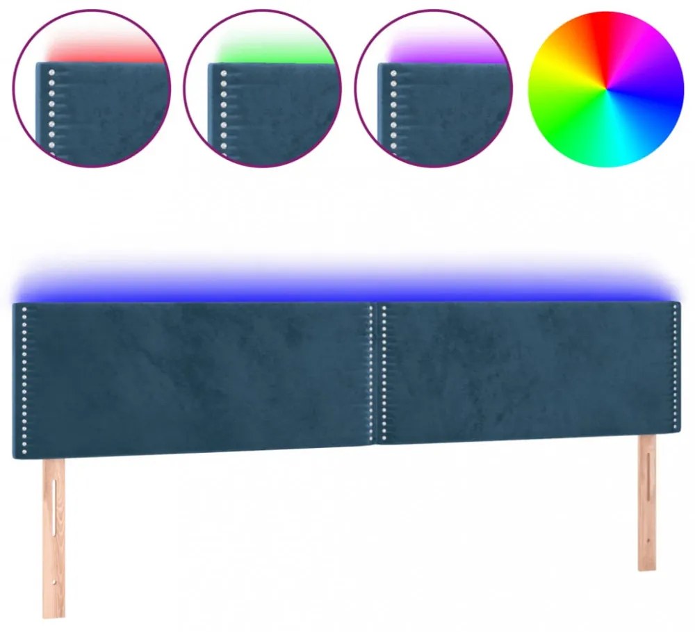 sötétkék bársony LED-es fejtámla 200x5x78/88 cm