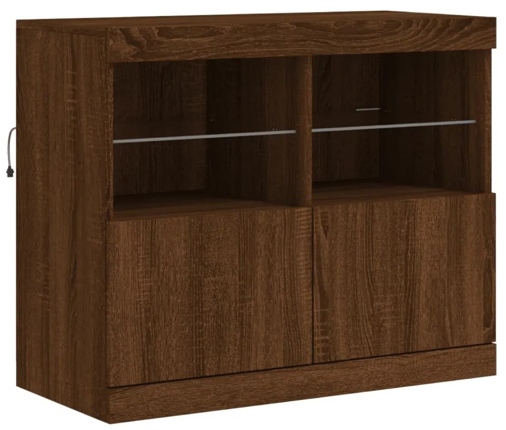 barna tölgy színű tálalószekrény LED-ekkel 81 x 37 x 67 cm